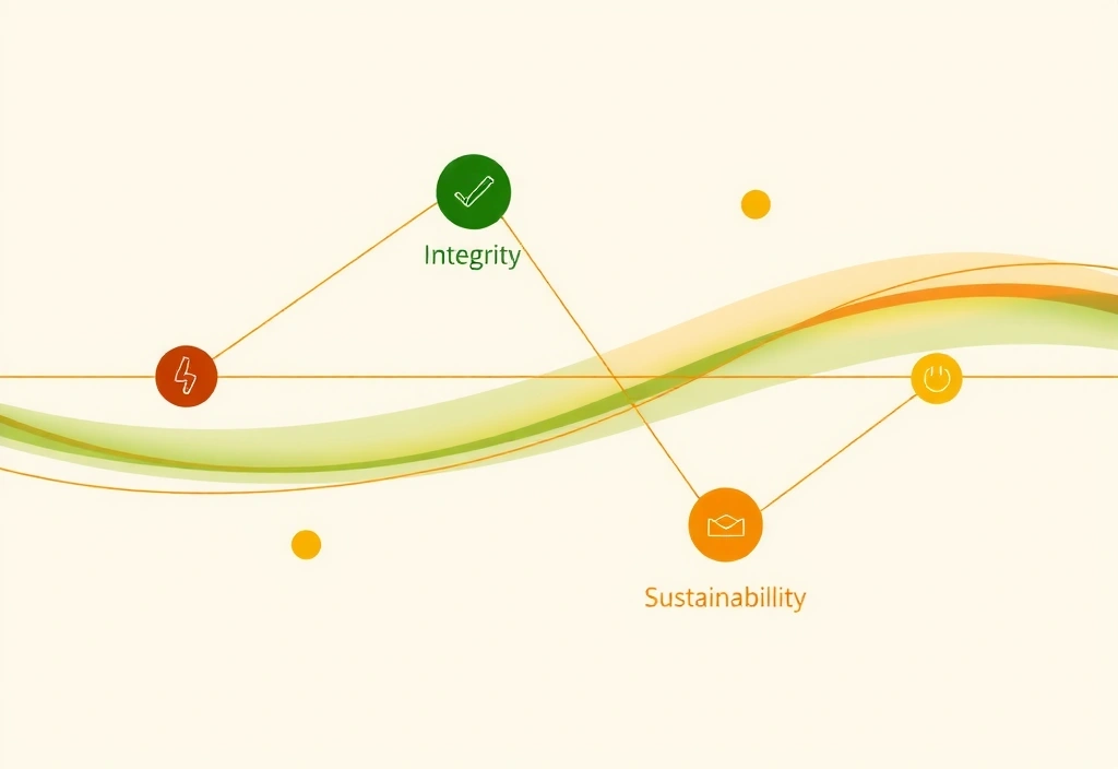 Abstract representation of mission and values, with glowing lines connecting core principles.