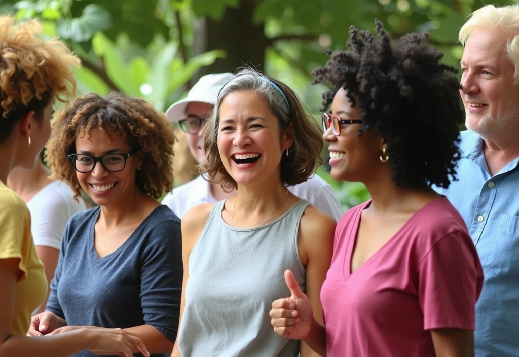 Diverse group of people smiling, symbolizing a vibrant community connected by natural wellness.