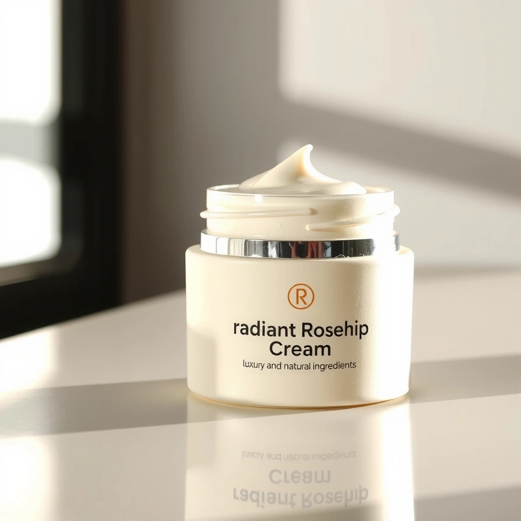Elegant jar of Radiant Rosehip Cream